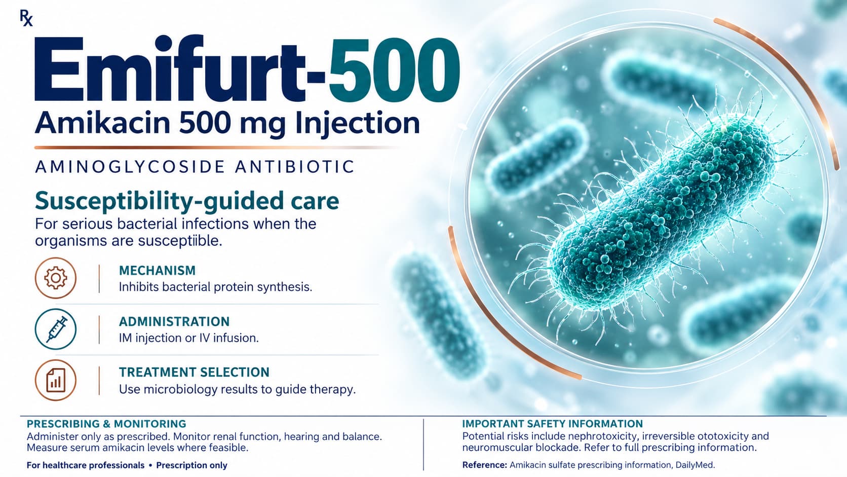 Emifurt-500 Injection visual aid: Amikacin 500 mg by Macron Health Care