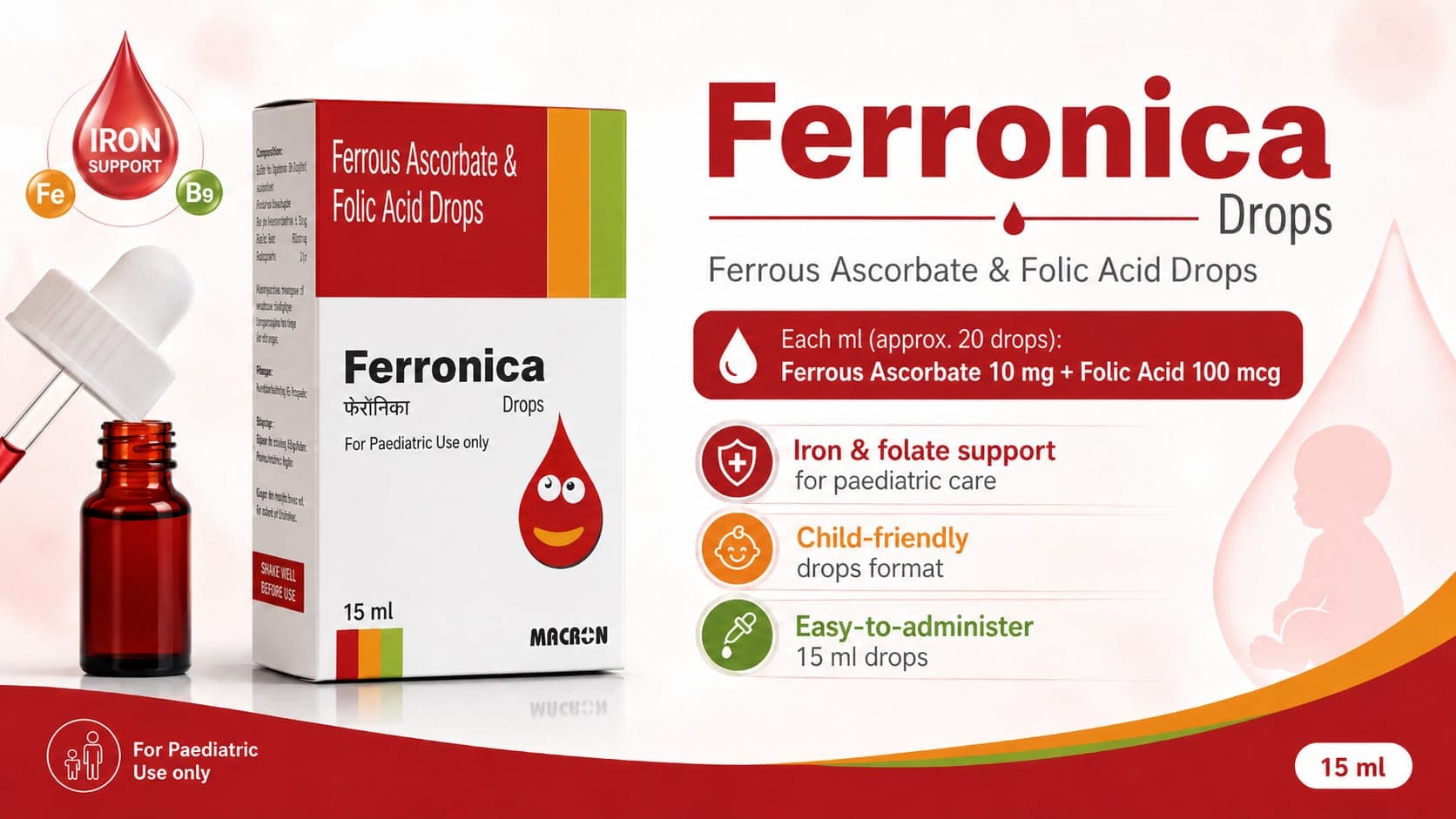 Ferronica Drops visual aid: Ferrous Ascorbate 10 mg by Macron Health Care