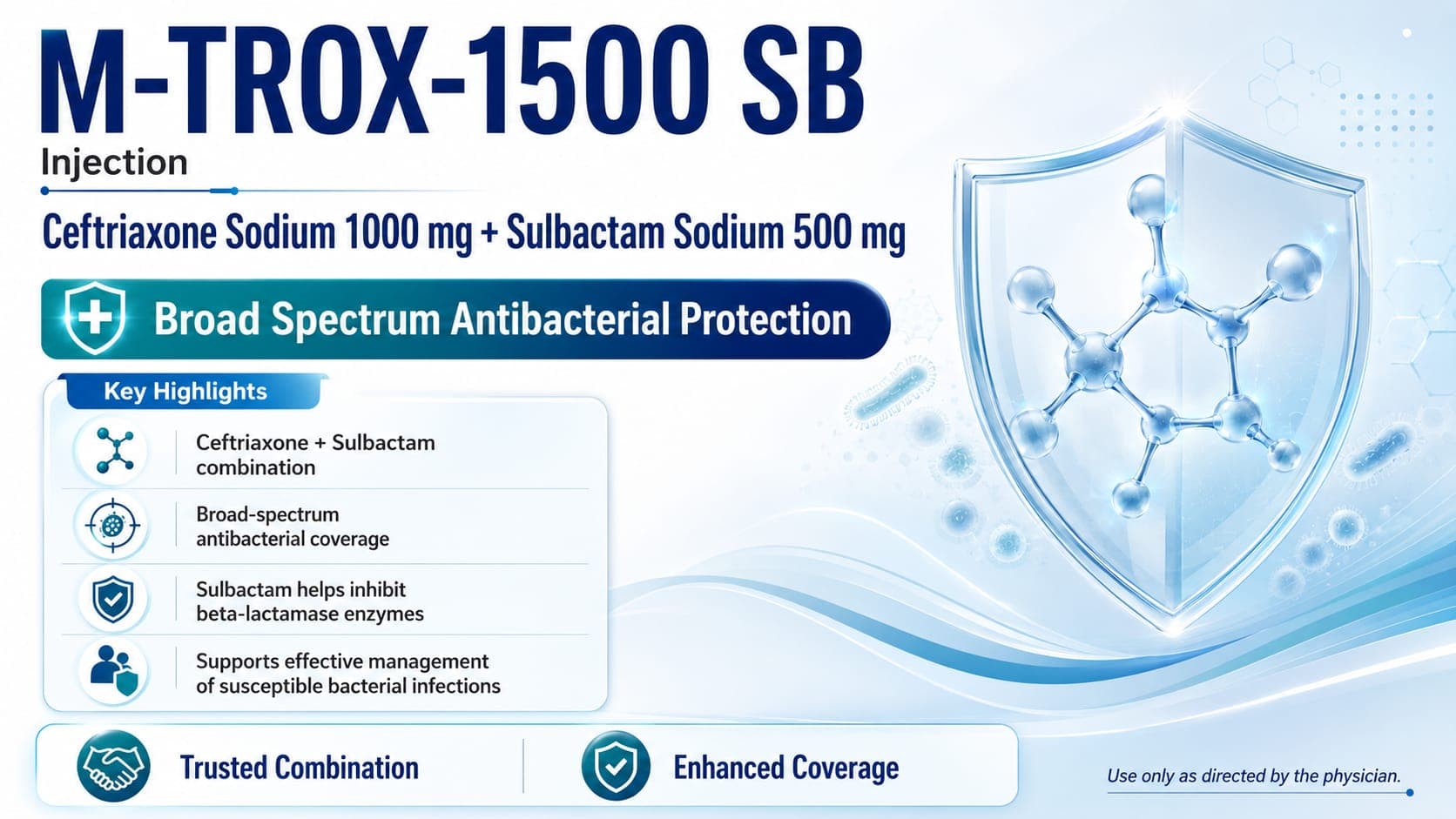 M-TROX 1500 SB Injection visual aid: Ceftriaxone Sodium 1000 mg by Macron Health Care