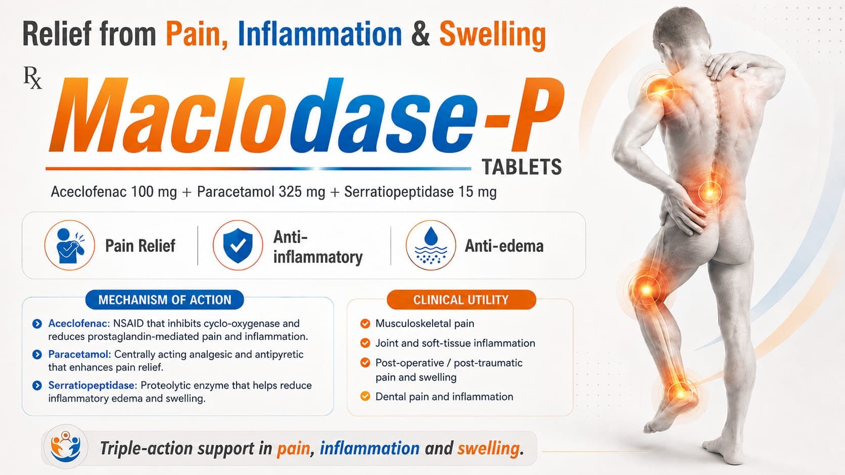 Maclodase-P Tablets visual aid: Aceclofenac 100 mg by Macron Health Care