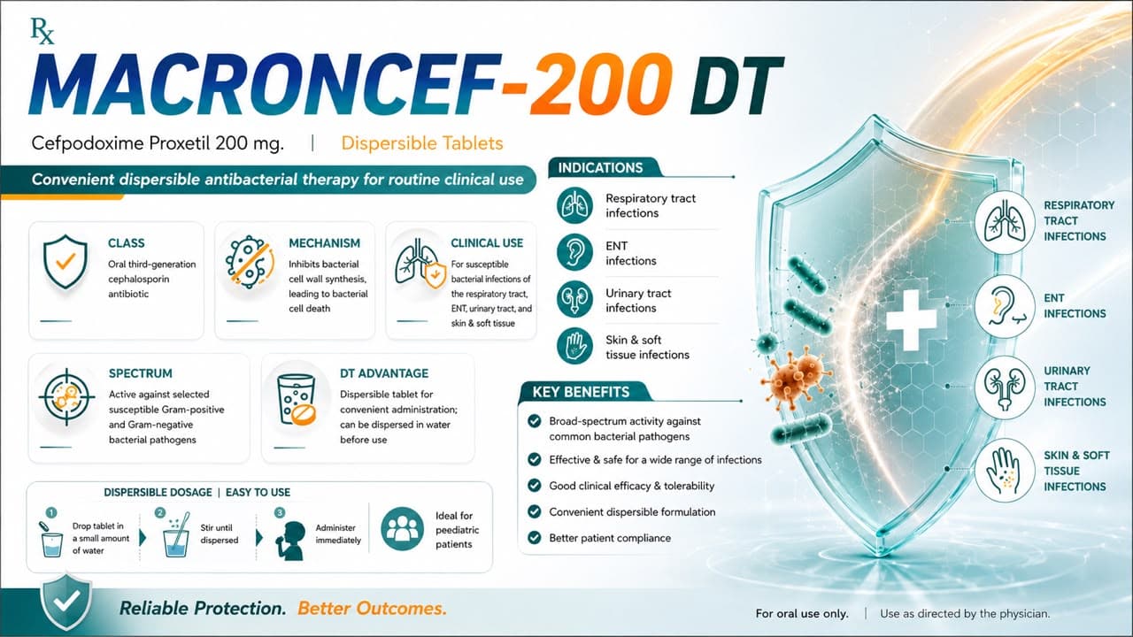 Macroncef-200 Dispersible Tablets visual aid: Cefpodoxime Proxetil 200 mg by Macron Health Care