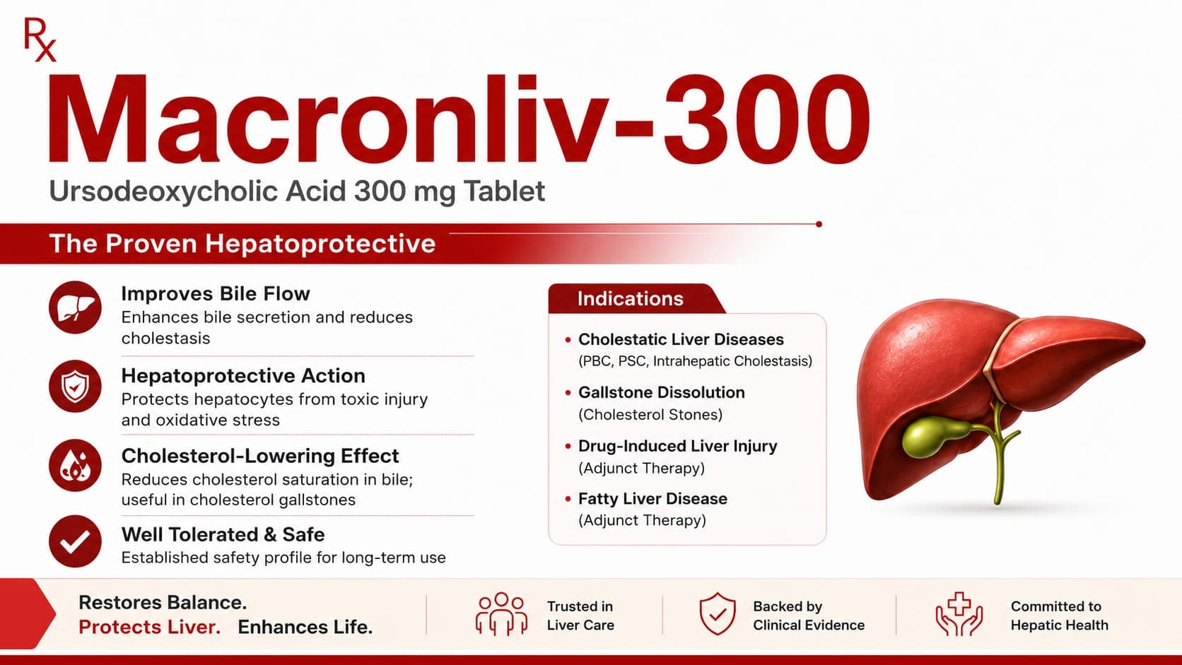 Macronliv-300 Tablets visual aid: Ursodeoxycholic Acid 300 mg by Macron Health Care