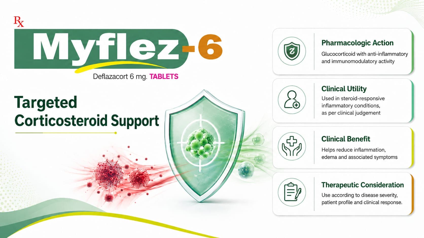 Myflez Tablets visual aid: Deflazacort 6 mg by Macron Health Care