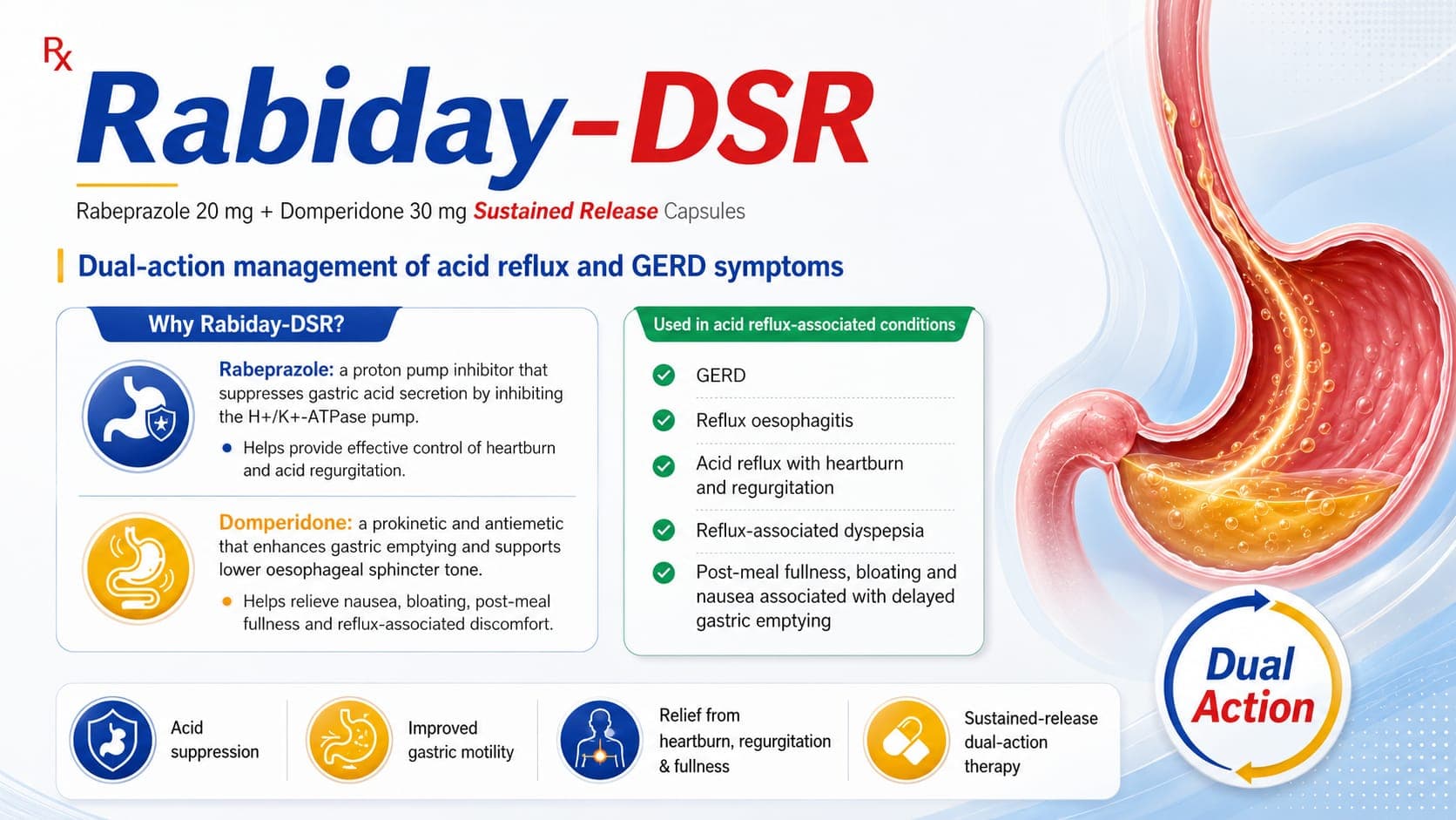 Rabiday-DSR Sustained Release Capsules visual aid: Rabeprazole 20 mg by Macron Health Care