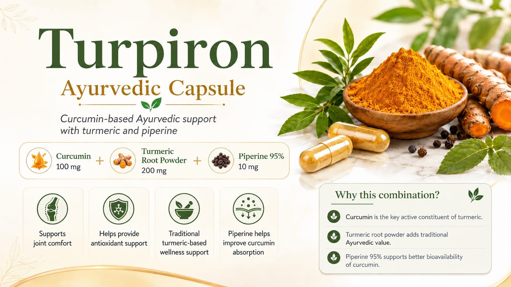 Turpiron Ayurvedic Capsule visual aid: Curcumin 100 mg by Macron Health Care