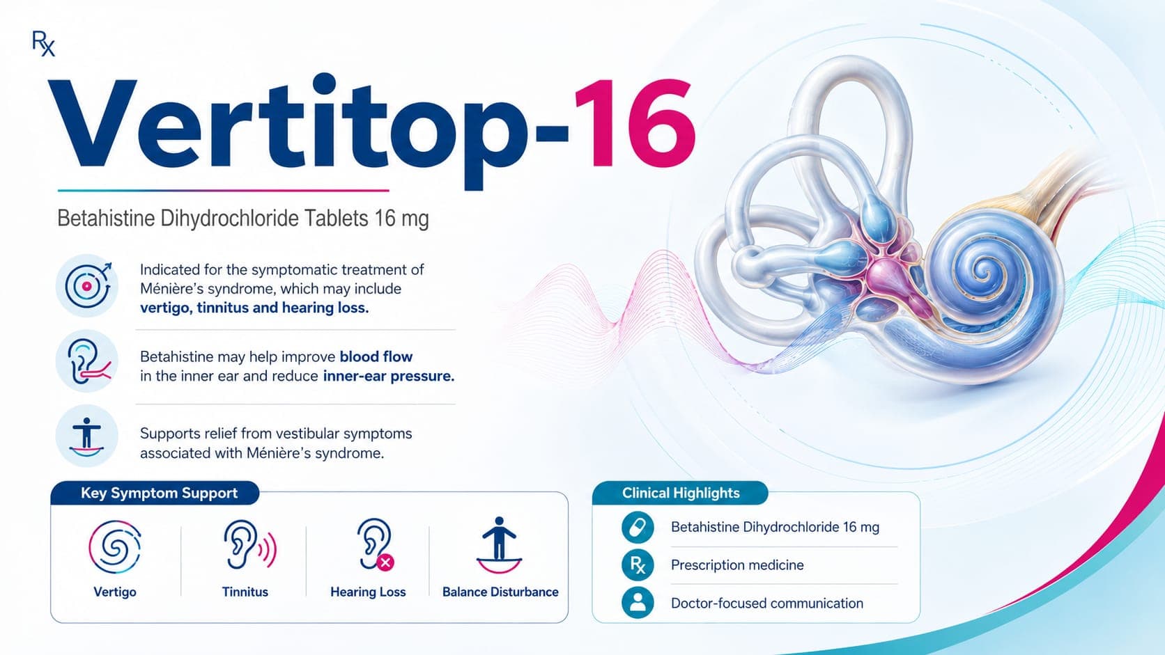 Vertitop-16 Tablets visual aid: Betahistine Dihydrochloride 16 mg by Macron Health Care